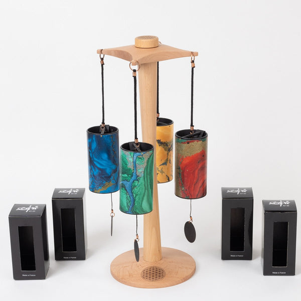 Zaphir® Chimes Set of 4 with stand - Flower of Life - Rotating Premium Stand -